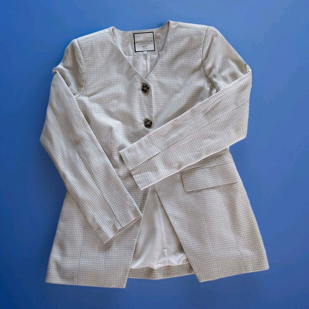 NWOT Bagatelle Collection Linen Blend Houndstooth Small Blazer Single Breasted